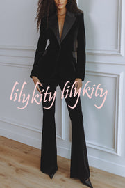 Delicate Daze Velvet High Rise Elastic Waist Flare Pants