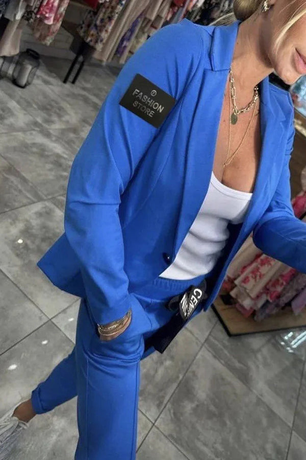 Smart Casual Lapel Blazer and Elastic Waist Tie Pocket Pants Set
