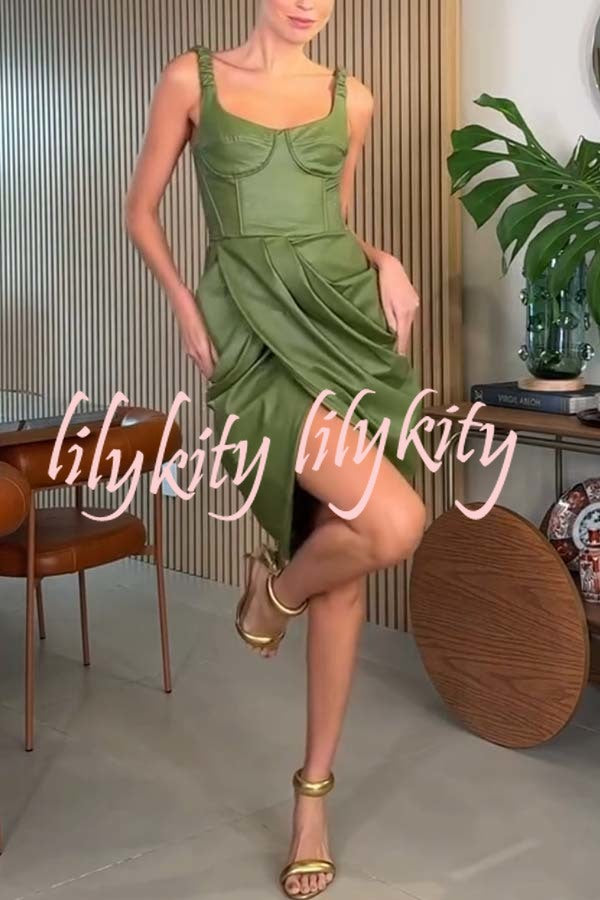 Fashion Choice Faux Leather Corset Ruched Back Zipper Mini Dress