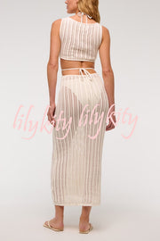 Beach Day Crochet Knit Cutout Waist Coverup Stretch Maxi Dress