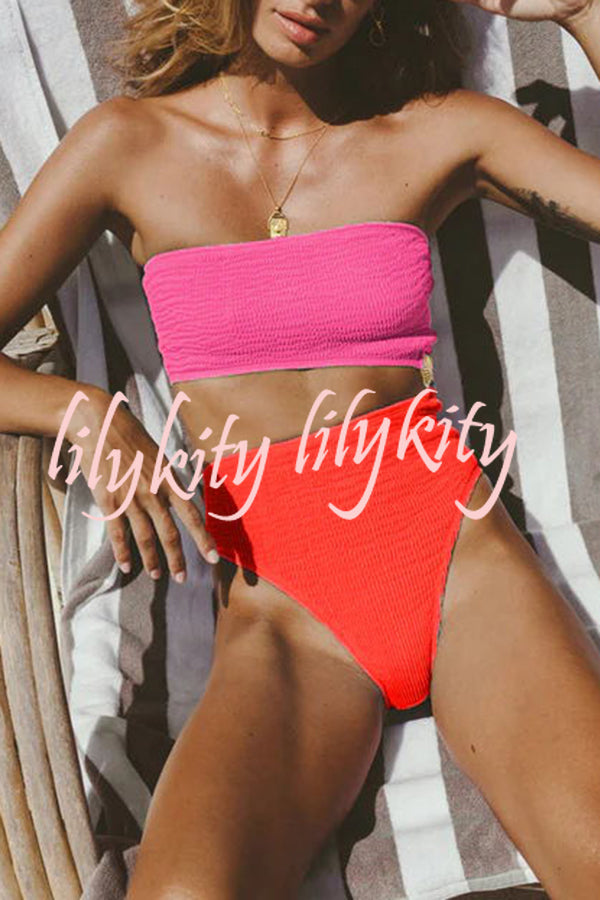 Beautiful Color Block Ring Cutout One Shoulder One-Piece Swimsuit