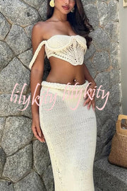 Sumui Hollow Crochet Knit Braid Detail V-shaped Hem Crop Vacation Tank