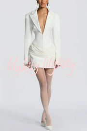 Solid Color Slim-fit V-neck Elegant Draped Formal Mini Dress