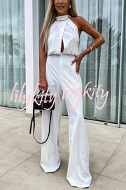 Fashionable Solid Color Sleeveless Hollow Slim Fit Jumpsuit