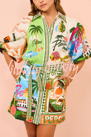 Summer Sophistication Linen Blend Unique Print Belted Pocket Shirt Mini Dress