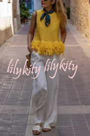 Solid Color Round Neck Sleeveless Hollow Tassel Loose Vest