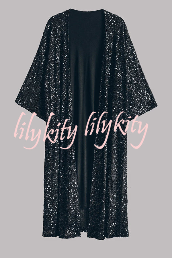 Disco Glamour Sequin Bell Sleeve Kimono