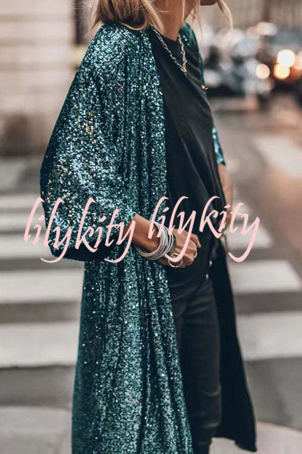 Disco Glamour Sequin Bell Sleeve Kimono