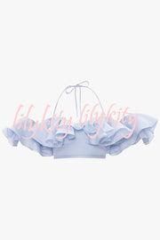 So Chic Linen Blend Tiered Ruffles Bell Sleeve Back Elastic Crop Top