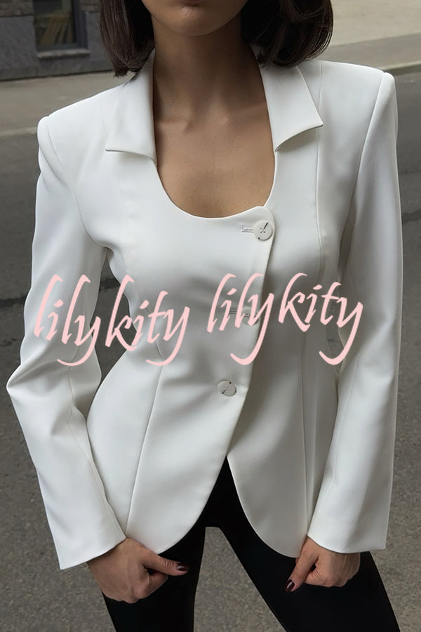 Solid Color Lapel Long Sleeve Casual Button Blazer