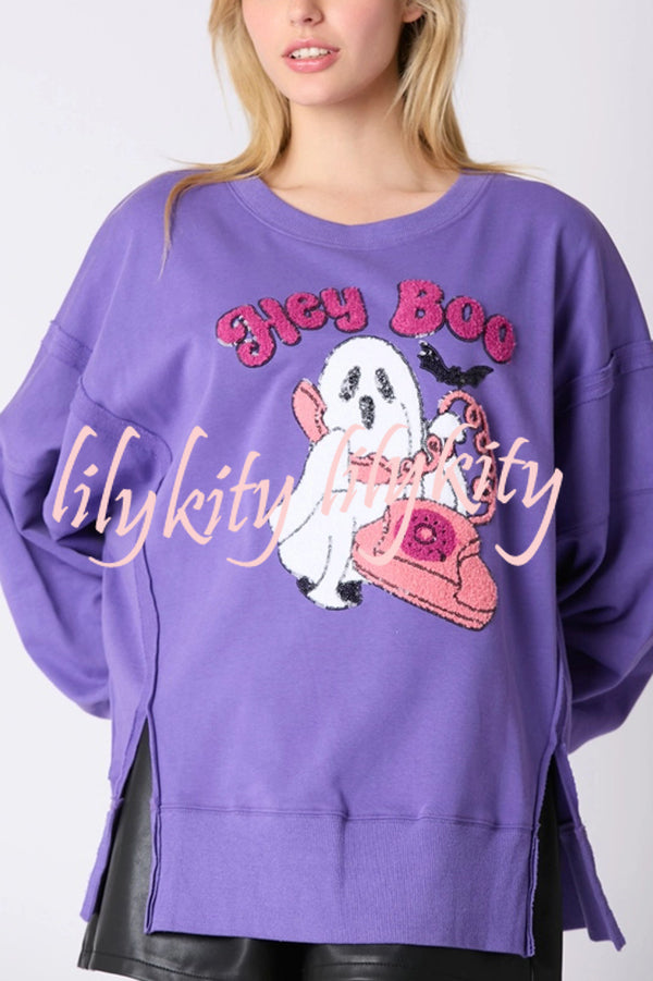 Halloween Cartoon Ghost Sequin Loose Casual Sweatshirt