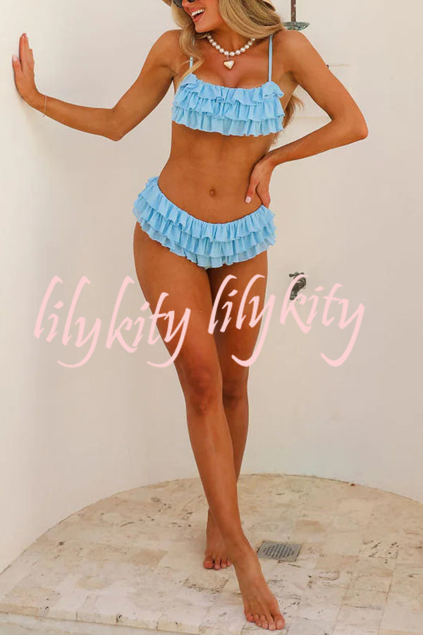 Sweet Summer Mood Tiered Ruffle Design Stretch Bikini Swimsuit
