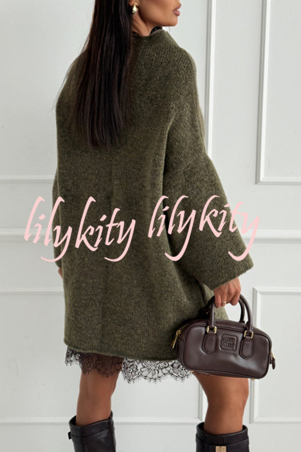 Cozy Ember Knit High Neck Long Sleeve Relaxed Sweater Mini Dress