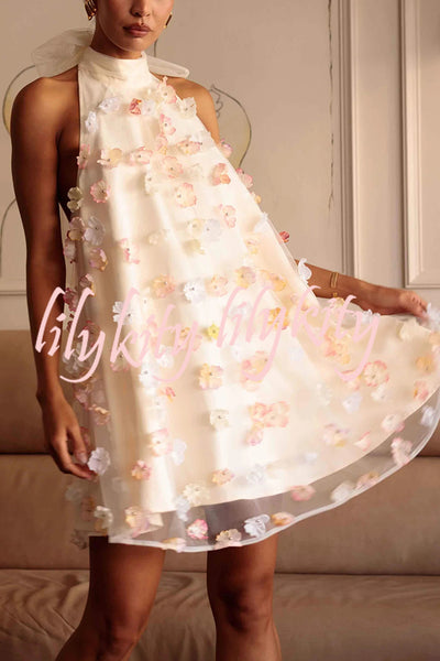 Sweet Floral Embellished Sleeveless Mini Dress