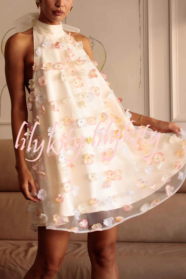 Sweet Floral Embellished Sleeveless Mini Dress