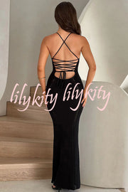 Warm Weather Favorite Knit Crochet Hollow Out Back Lace-up Stretch Maxi Dress