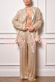 Solid Color Sequin Long Sleeve Party Blazer