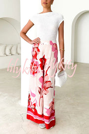 Floral Print Elastic Waist Casual Wide Leg Pants