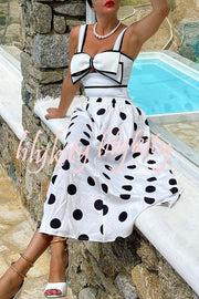 Bow Swimsuit and Elastic Waist Spotted One Piece Swimsuit + Skirt