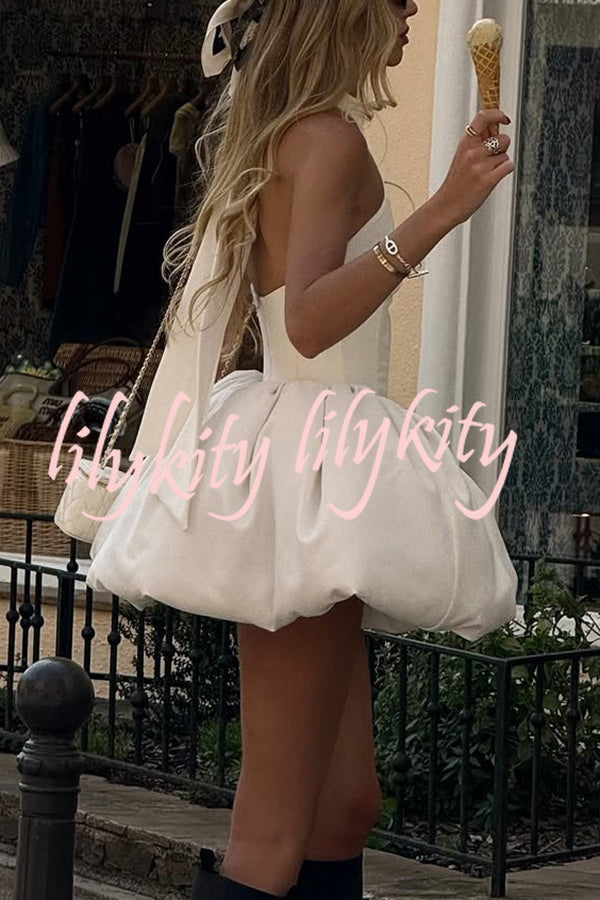Fashionable Temperament Halter Backless Slim Mini Puffy Dress