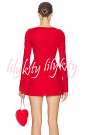 Budding Elegance Bow Detail Boat Neck Long Sleeve Mini Dress