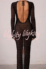 Sexy Backless Long-sleeved Knitted Slim-fit Maxi Dress