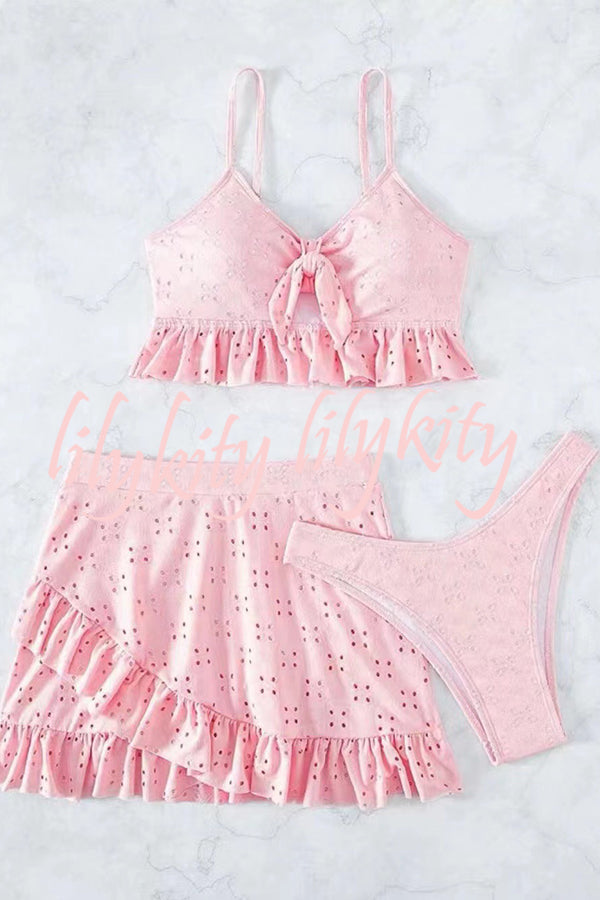 Hollow Patchwork Suspender Strap Three Pieces Swimsuit Set