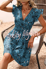 Wonderful Weekend Floral Print Ruffle Sleeve Elastic Waist Mini Dress