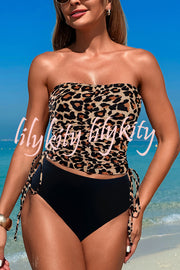 Unique Print High Waist Tie-Stretch Two-Piece Bikini Swimsuit