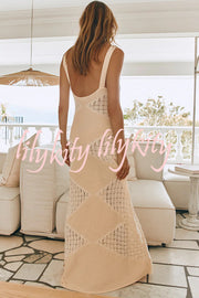 Knitted Sexy Backless Argyle Pattern Slim Fit Maxi Dress