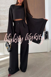 City Atelier Bell Slit Sleeve Top and High Rise Pocket Wide Leg Pants Set