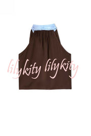 Sunday Social Contrast Color Satin Lace Trim Neck Strap Loose Tank