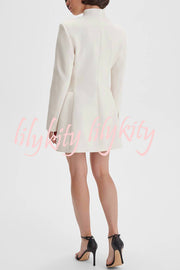 Kayleen Stand V-neck Decorative Metal Button Long Sleeve Pocket Blazer Mini Dress