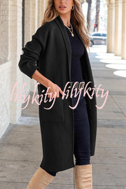 Solid Color Long-sleeved Casual Loose Pocket Mid-length Cardigan