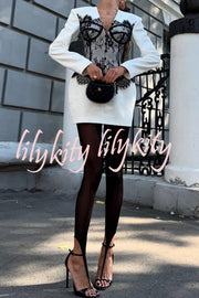Saela Contrast Lace Corset Design V-neck Long Sleeve Tulip Mini Dress