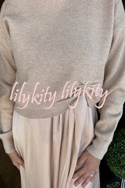 Practical Fashion Knit Ruched Sweater and Satin Stretch Tank Midi Dress Two-piece Set