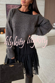 Upper East Chic Knit Wide Neck Long Sleeve Relaxed Sweater