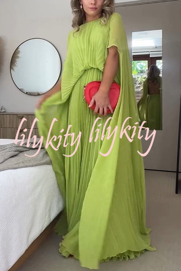 Spring Whispers Chiffon Pleated Wide Sleeve Volume Maxi Dress