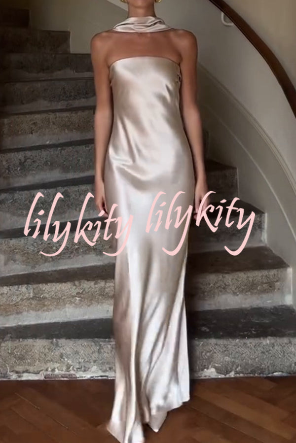 Satin Solid Color Elegant Strapless Slim Maxi Dress