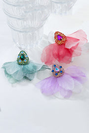 Bohemian Drop-shaped Diamond Fabric Floral Earrings