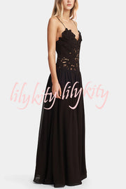 Stephanie Flower Crochet Lace Bust Chiffon Fluffy Hem Maxi Dress