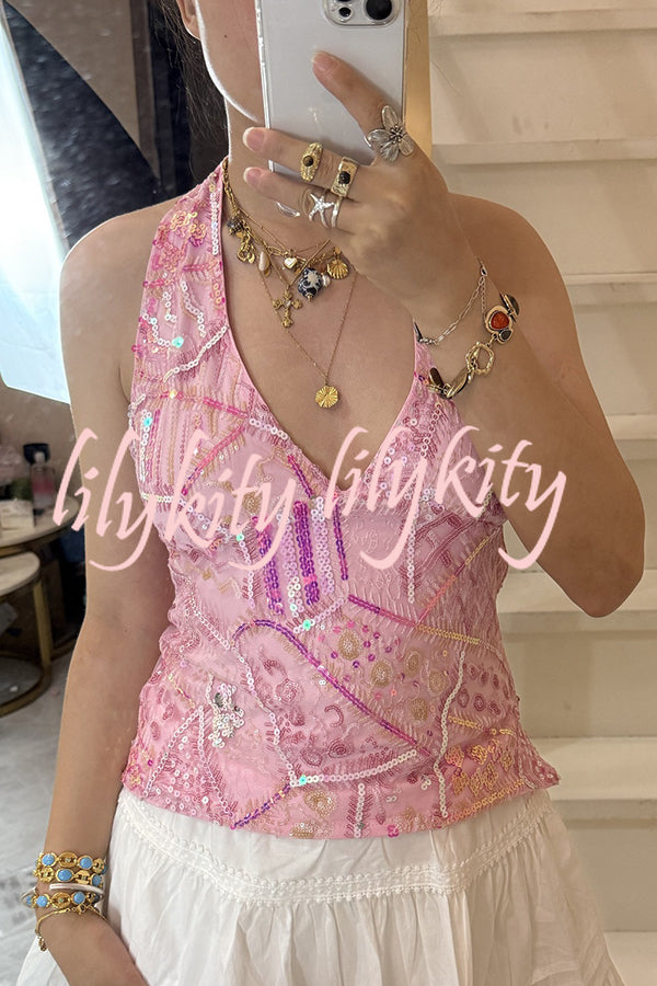 Fashion Sequined Casual V-neck Backless Slim Vest