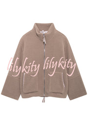 Solid Color Stitching High Collar Long Sleeve Loose Pocket Woolen Coat