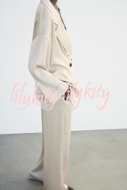 Fashionable Pleated Elastic Waist Tie Casual Pocket Wide-leg Pants