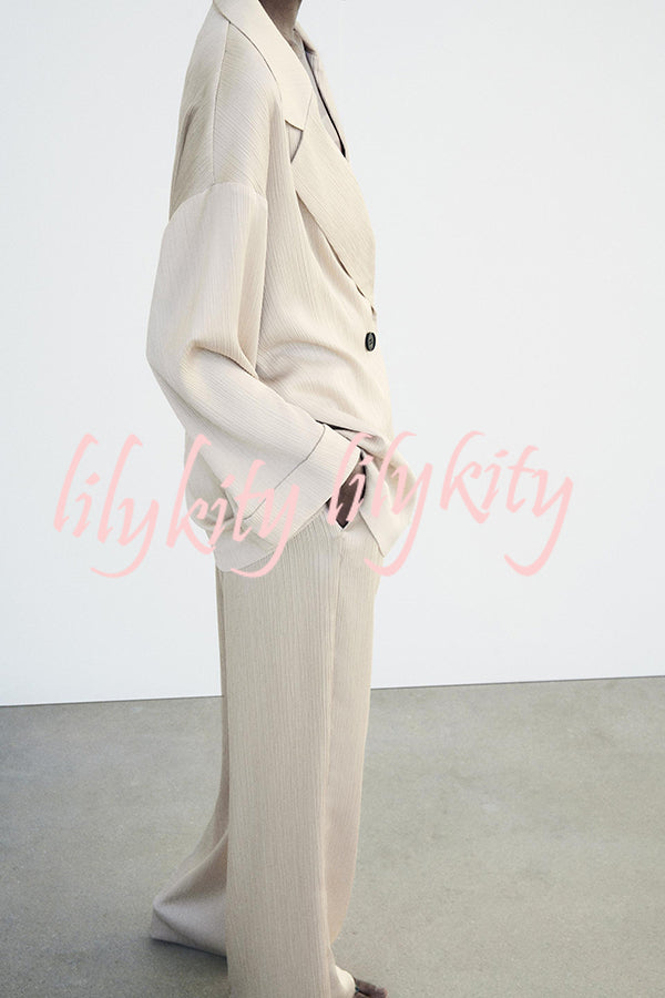 Fashionable Pleated Elastic Waist Tie Casual Pocket Wide-leg Pants