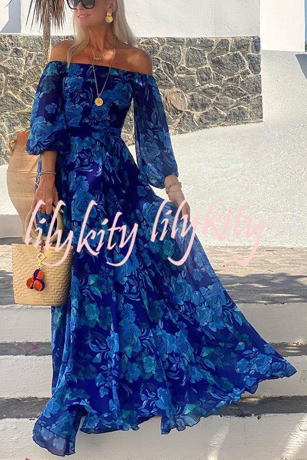 With Love Floral Off Shoulder Back Smocked Vacation Maxi Dress