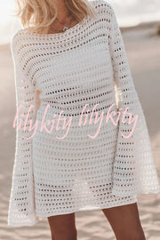 Sunset Love Knit Open Back Tie-up Flare Sleeve Cover Up Mini Dress