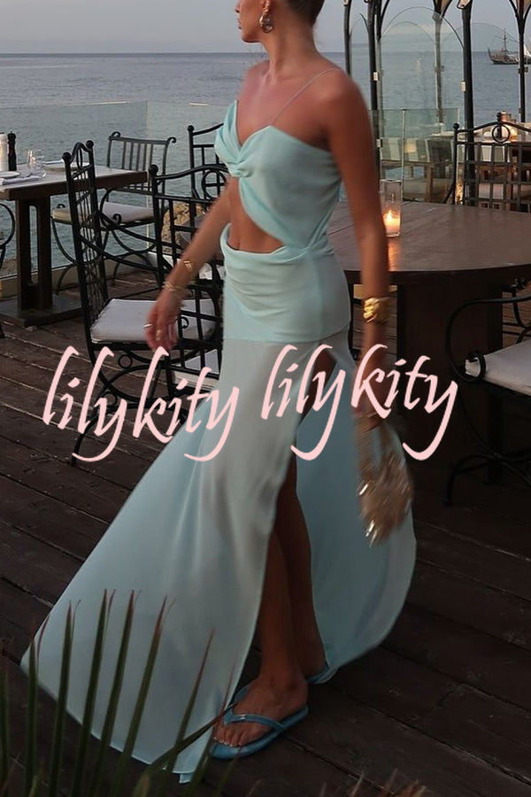 Sexy Halter Waist-baring Backless Lace-up High-slit Maxi Dress