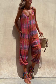 Brighton Beach Tie-dye Print Shoulder Tie Pocketed Loose Jumpsuit