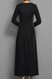 Solid Color Velvet Round Neck Long Sleeve Slim Midi Dress